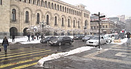 Yerevan, winter, street, cars, people