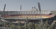Hrazdan Stadium, empty tribune, stadium lights. Yerevan