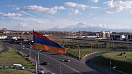 Armenian flag on the bottom of Mount Ararat, slow shooting