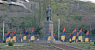 Khachatur Abovyan Park, Abovyan statue, Abovyan Square, flag, Yerevan, Armenia,